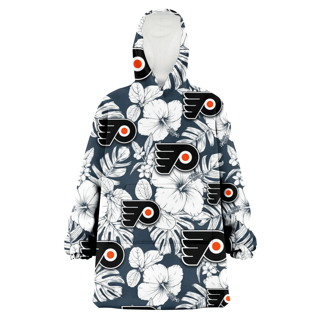 Philadelphia Flyers Sketch Hibiscus Leaf Dark Gray Background 3D Printed Hoodie Blanket Snug Hoodie