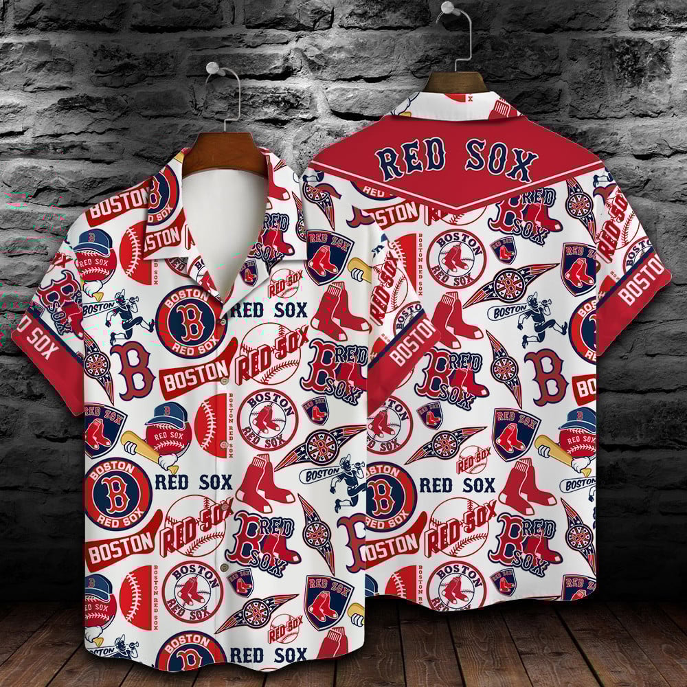 Boston Red Sox Major League Baseball Logo Pattern 2023 Aop Hawaiian Shirt