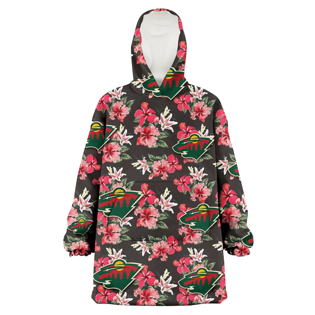 Minnesota Wild Pink Hibiscus Orchid Brown Background 3D Printed Hoodie Blanket Snug Hoodie