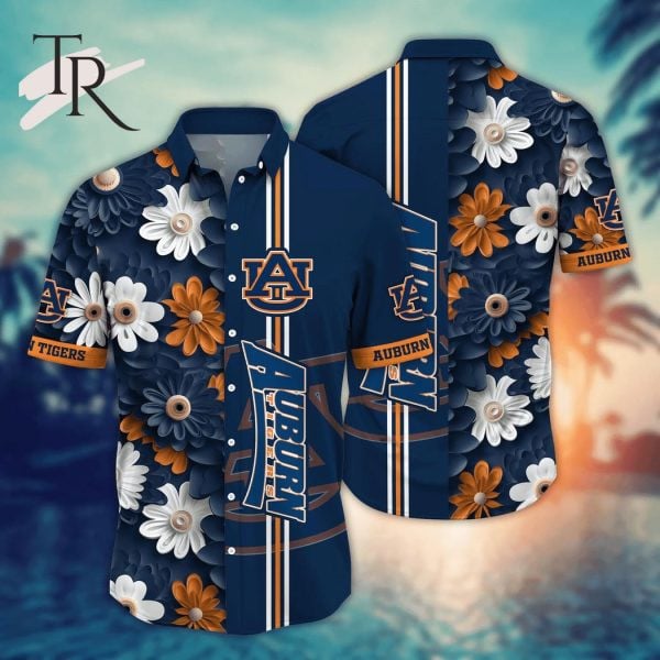 Auburn Tigers Ncaa Half Flower Half Team Logo 3D Hawaiian Shirt