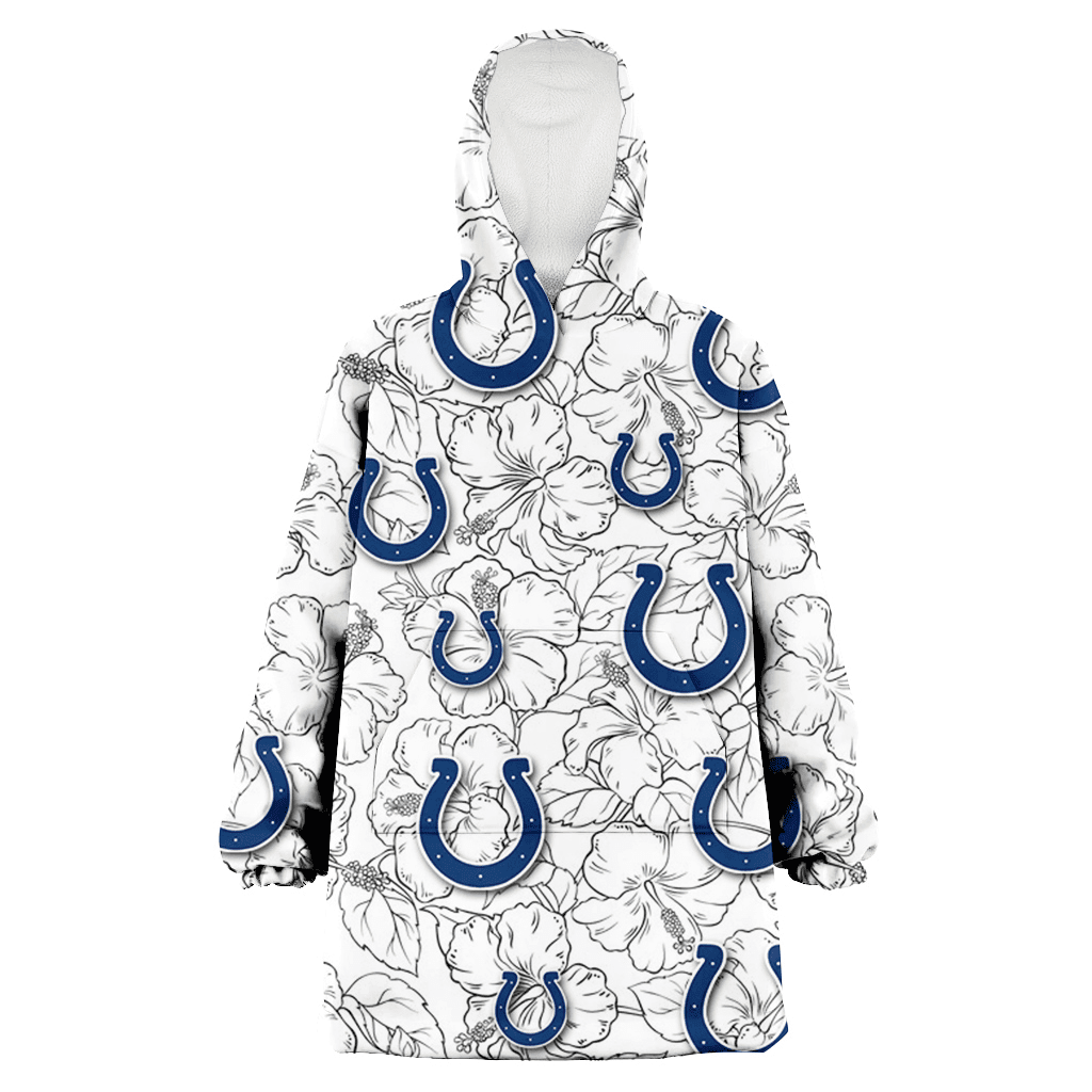 Indianapolis Colts White Sketch Hibiscus Pattern White Background 3D Printed Hoodie Blanket Snug Hoodie