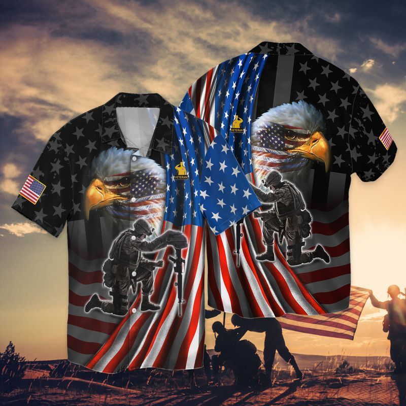 4Th Of July Independence Day Memorial Day Eagle And Veteran Hawaiian Shirt