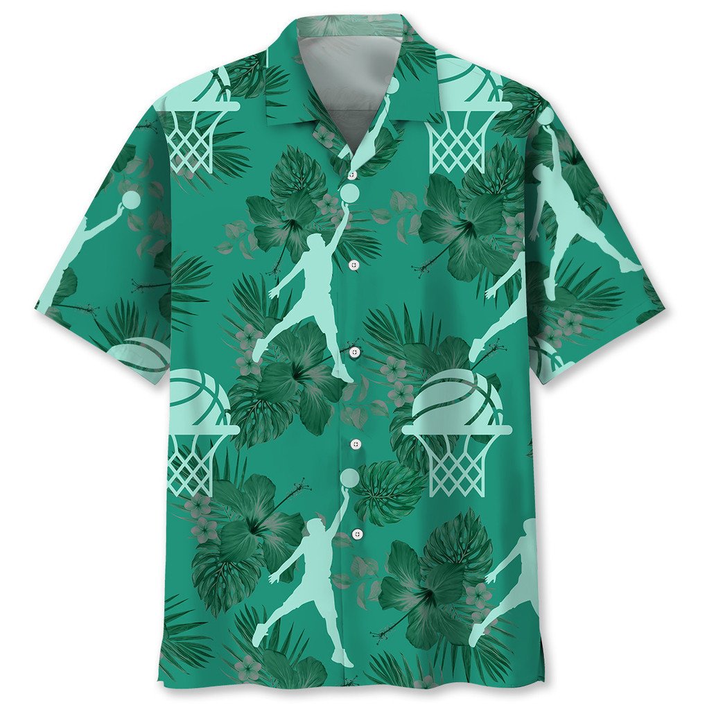 Basketball Kelly Green Hawaiian Shirt, Hawaii Shirt Aloha For Men