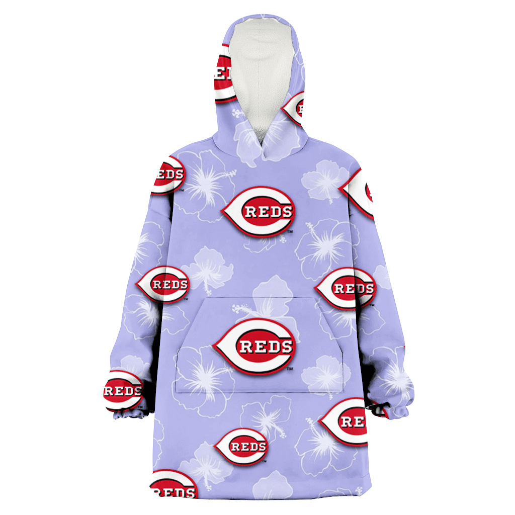 Cincinnati Reds Sketch White Hibiscus Violet Background 3D Printed Hoodie Blanket Snug Hoodie