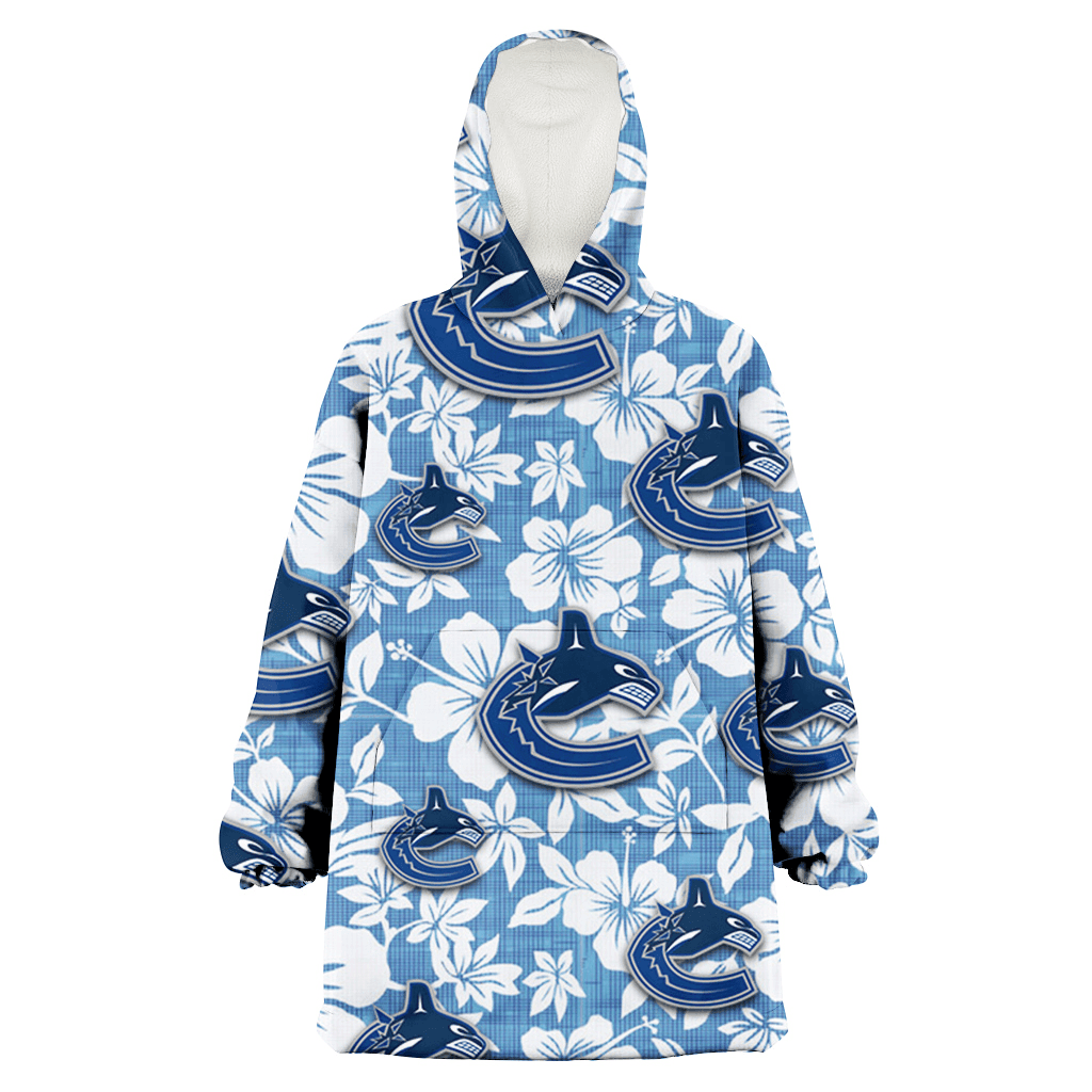 Vancouver Canucks White Hibiscus Light Blue Texture Background 3D Printed Hoodie Blanket Snug Hoodie