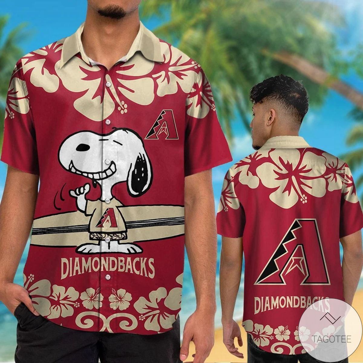 Mlb Arizona Diamondbacks Red Gold Snoopy Trendy Hawaiian Shirt Aloha Shirt