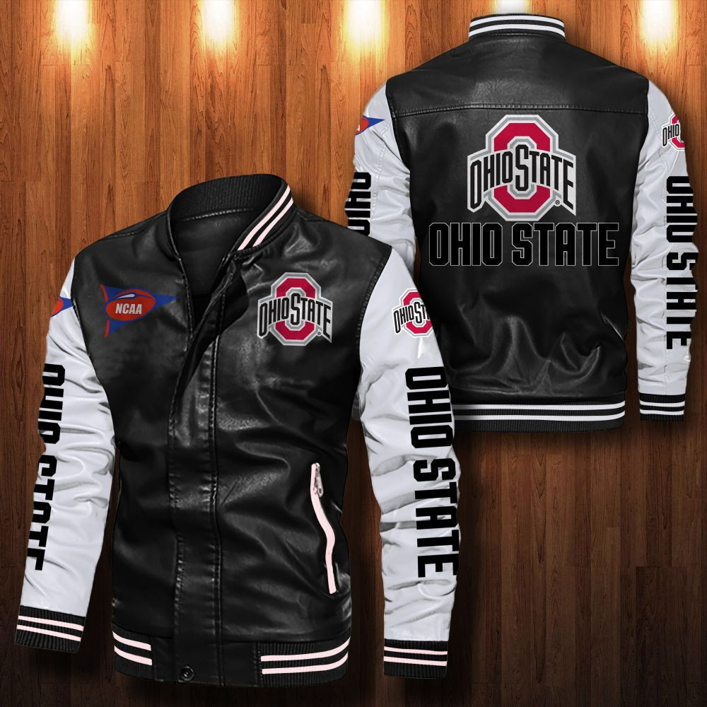 Ohio State Buckeyes Leather Varsity Jacket Bomber Coat