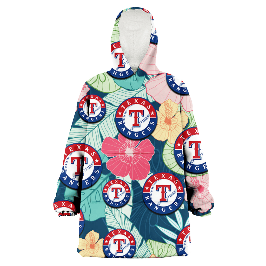 Texas Rangers Colorful Sketch Hibiscus Dark Green Background 3D Printed Hoodie Blanket Snug Hoodie