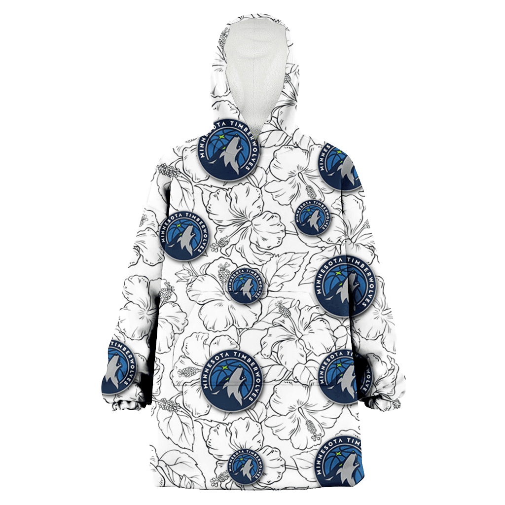 Minnesota Timberwolves White Sketch Hibiscus Pattern White Background 3D Printed Hoodie Blanket Snug Hoodie