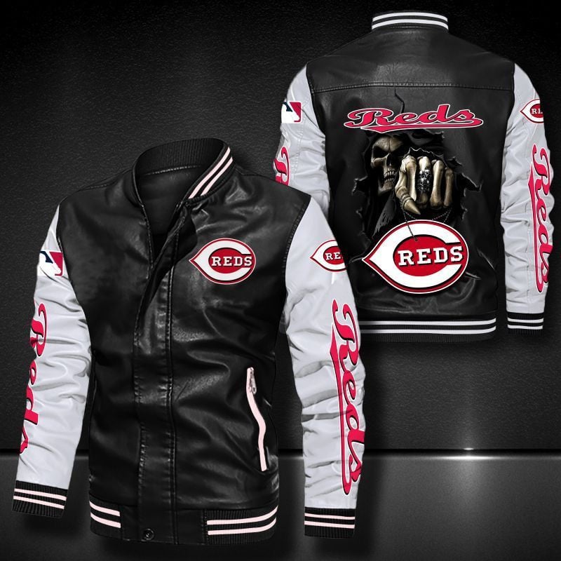 Cincinnati Reds Leather Varsity Jacket Bomber Coat