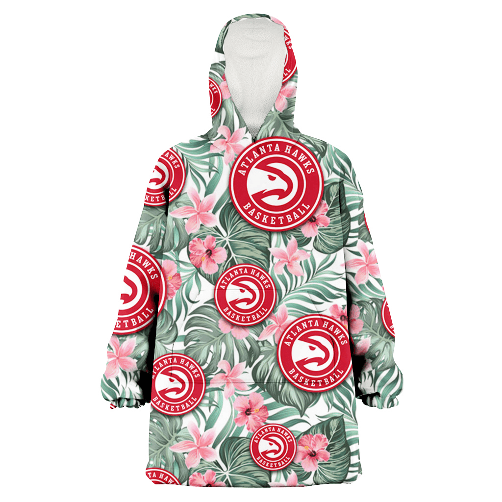 Atlanta Hawks Pink Hibiscus Porcelain Flower Tropical Leaf White Background 3D Printed Hoodie Blanket Snug Hoodie