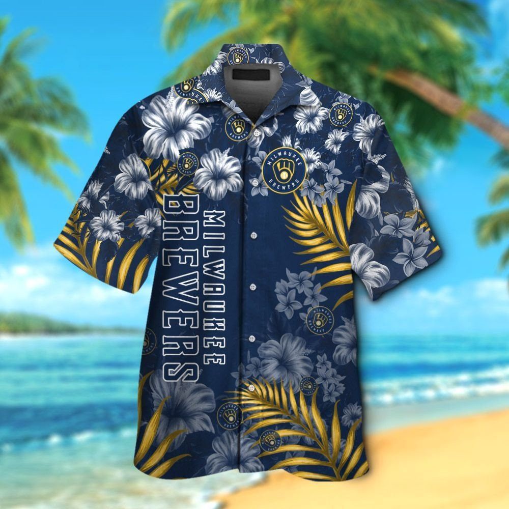 Milwaukee Brewers Short Sleeve Button Up Tropical Hawaiian Shirt Ver011