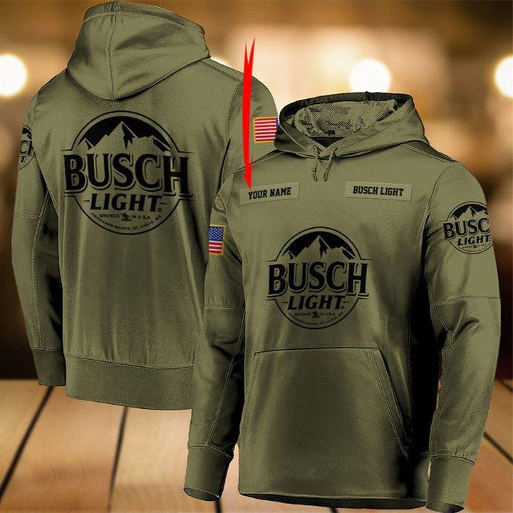 Personalized Military Green Busch Light Hoodie & Zip Hoodie