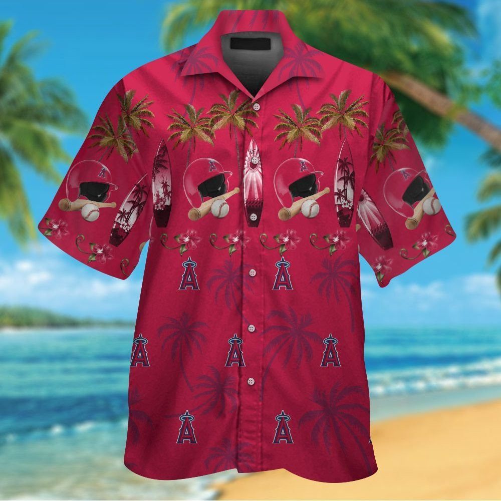 Los Angeles Angels Short Sleeve Button Up Tropical Hawaiian Shirt Ver09