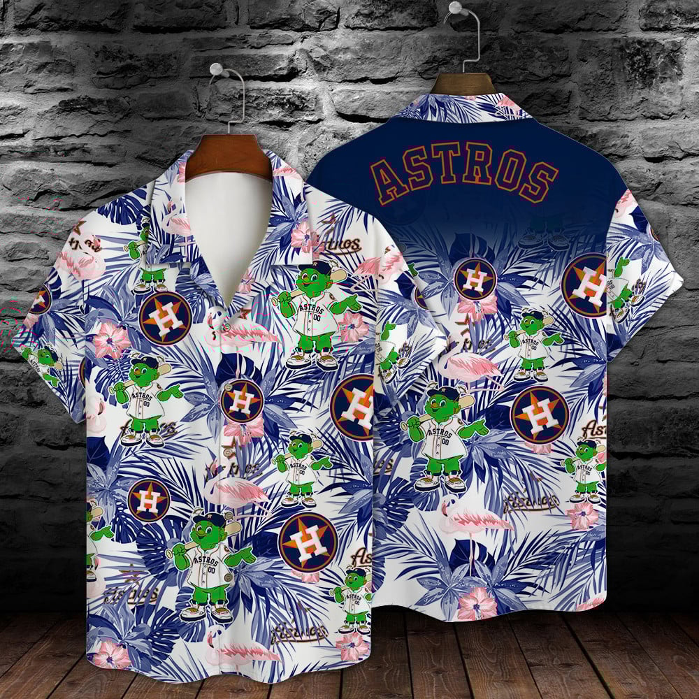 Houston Astros Major League Baseball Mascot And Hibiscus Pattern 3D Print Hawaiian Shirt May
