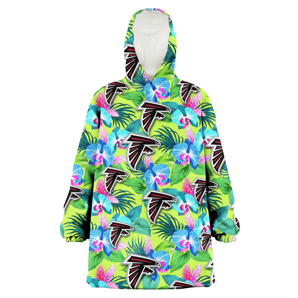 Atlanta Falcons Blue Orchid Green Pink Leaf Green Background 3D Printed Hoodie Blanket Snug Hoodie