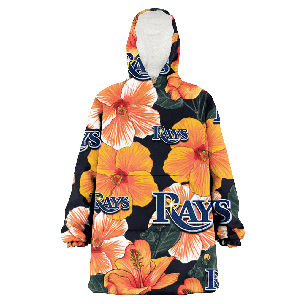 Tampa Bay Rays Orange Hibiscus Dark Green Leaf Black Background 3D Printed Hoodie Blanket Snug Hoodie