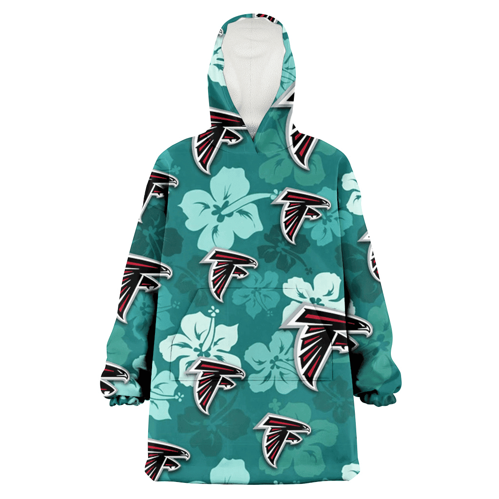 Atlanta Falcons Light Sea Green Hibiscus Green Background 3D Printed Hoodie Blanket Snug Hoodie