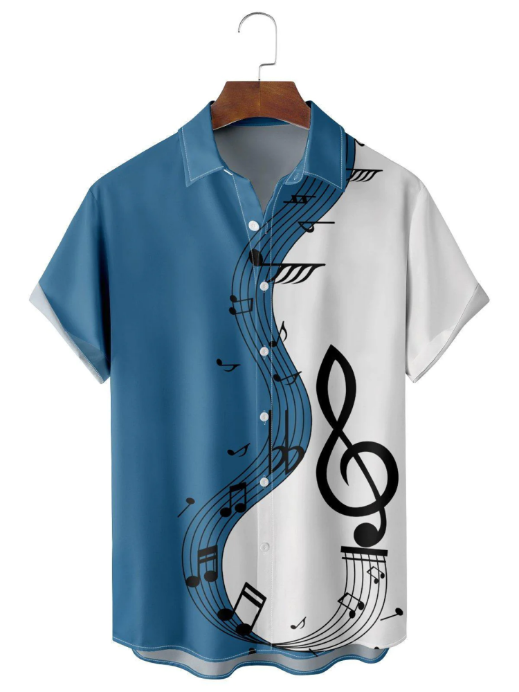 Casual Music Symbol Patchwork Print Men’S Hawaiian Shirt