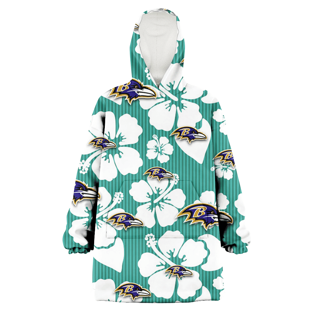 Baltimore Ravens White Hibiscus Turquoise Stripe Background 3D Printed Hoodie Blanket Snug Hoodie