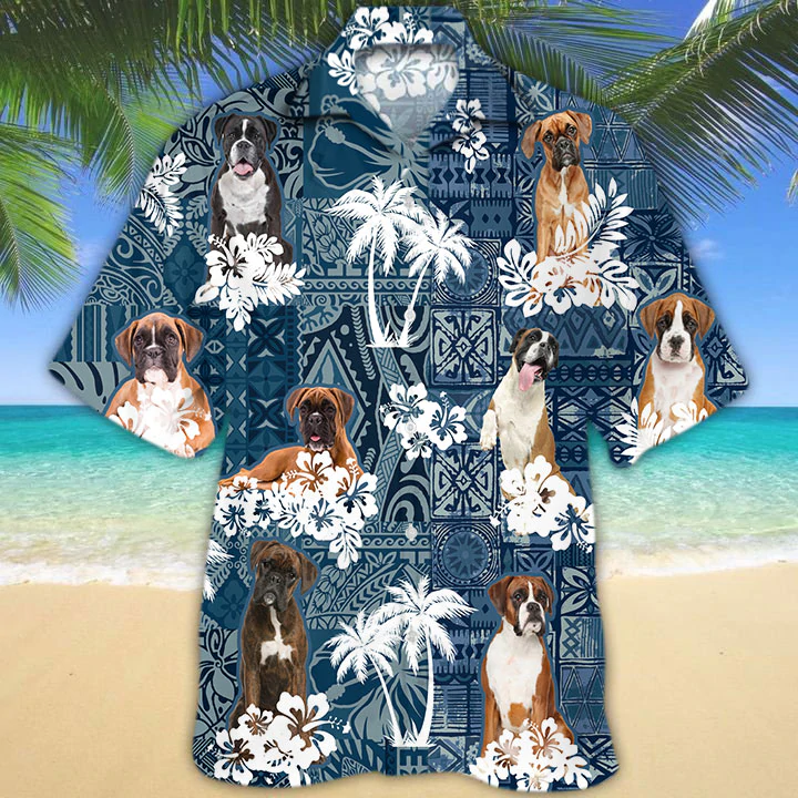 Boxer Hawaiian Shirt, Dog Hawaiian Shirt Men Women, Short Sleeve Hawaiian Aloha Shirt