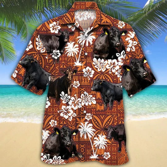 Black Angus Cattle Lovers Hawaiian Shirt, Unisex Print Aloha Short Sleeve Casual Shirt