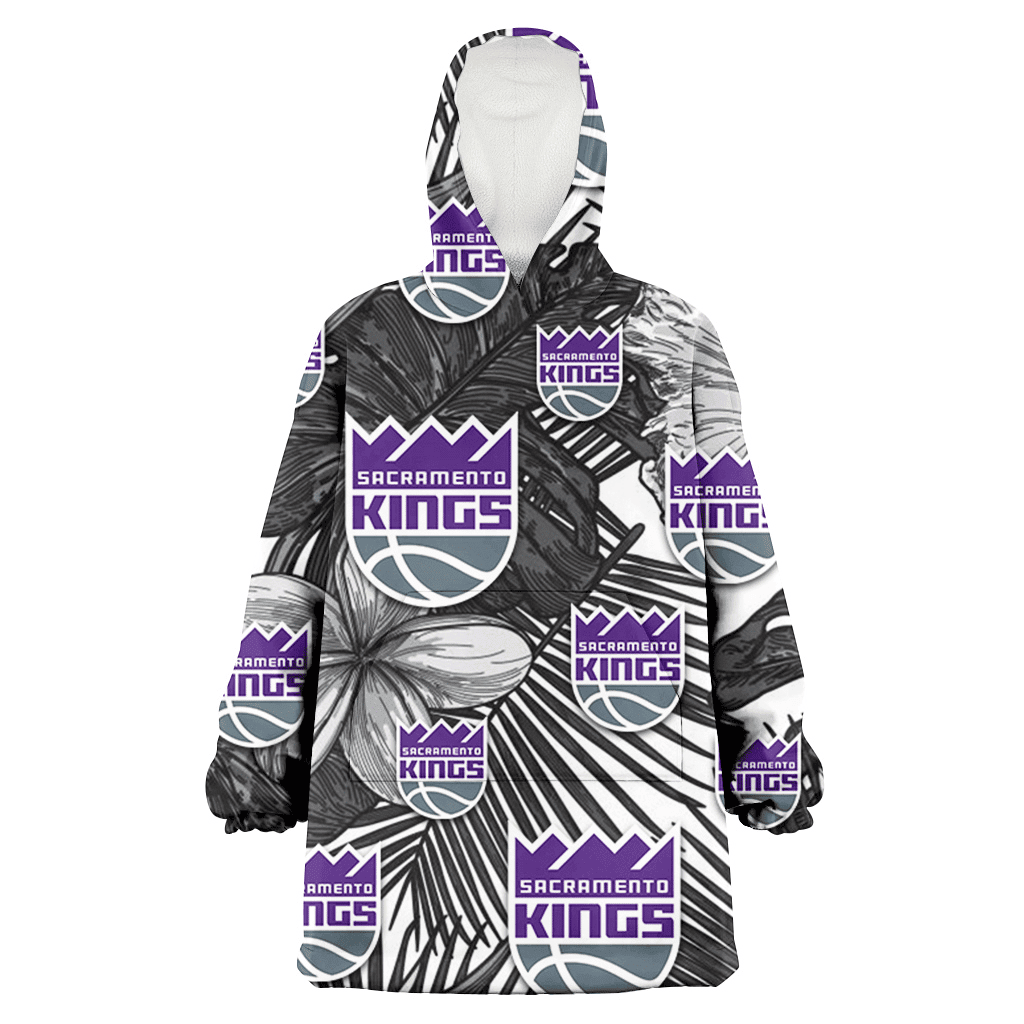 Sacramento Kings Grey Sketch Hibiscus Palm Leaf White Background 3D Printed Hoodie Blanket Snug Hoodie