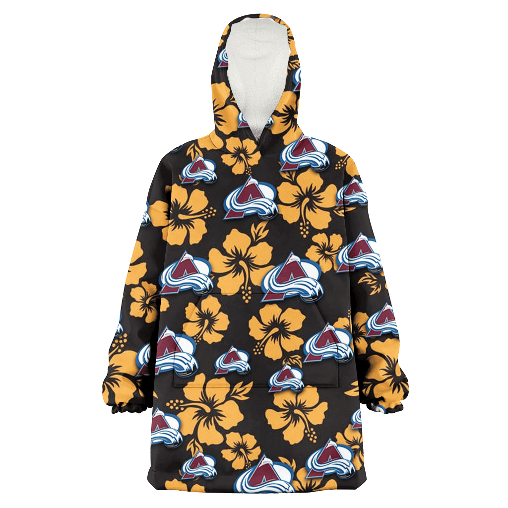 Colorado Avalanche Tiny Yellow Hibiscus Black Background 3D Printed Hoodie Blanket Snug Hoodie