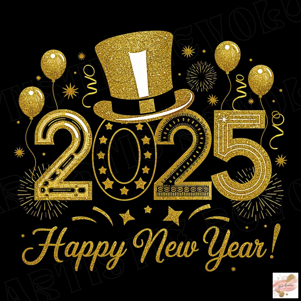 Happy New Year 2025 Png, Retro New Year Png, Gold Glitter New Year Png, New Years Shirt Png, Glitter Baloons New Year Sublimation Design Gifts For Family By Miosama Realtorgift