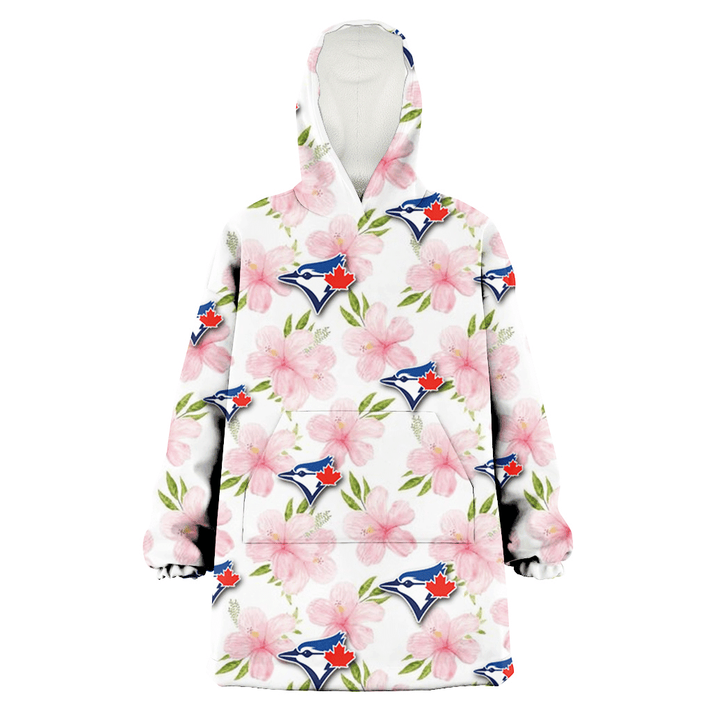 Toronto Blue Jays Light Pink Hibiscus White Background 3D Printed Hoodie Blanket Snug Hoodie