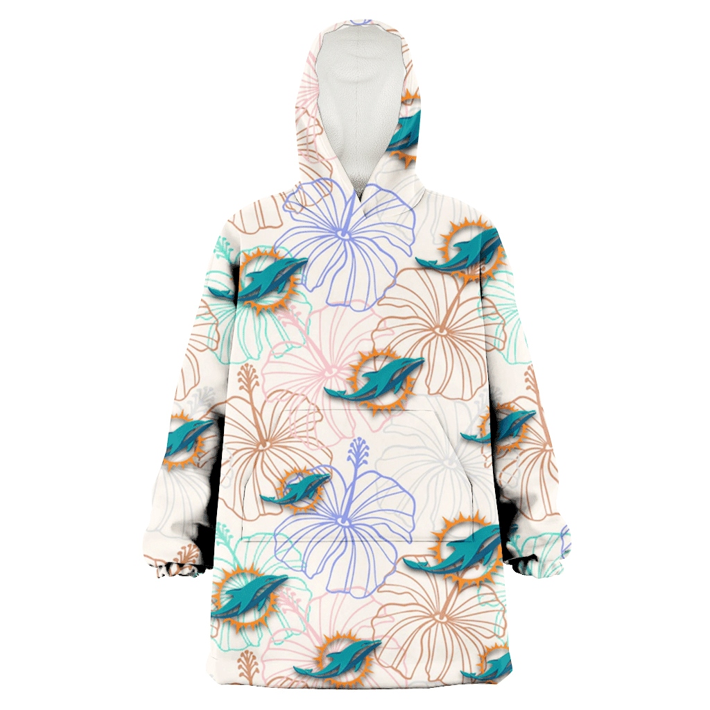 Miami Dolphins Sketch Pastel Hibiscus Beige Background 3D Printed Hoodie Blanket Snug Hoodie