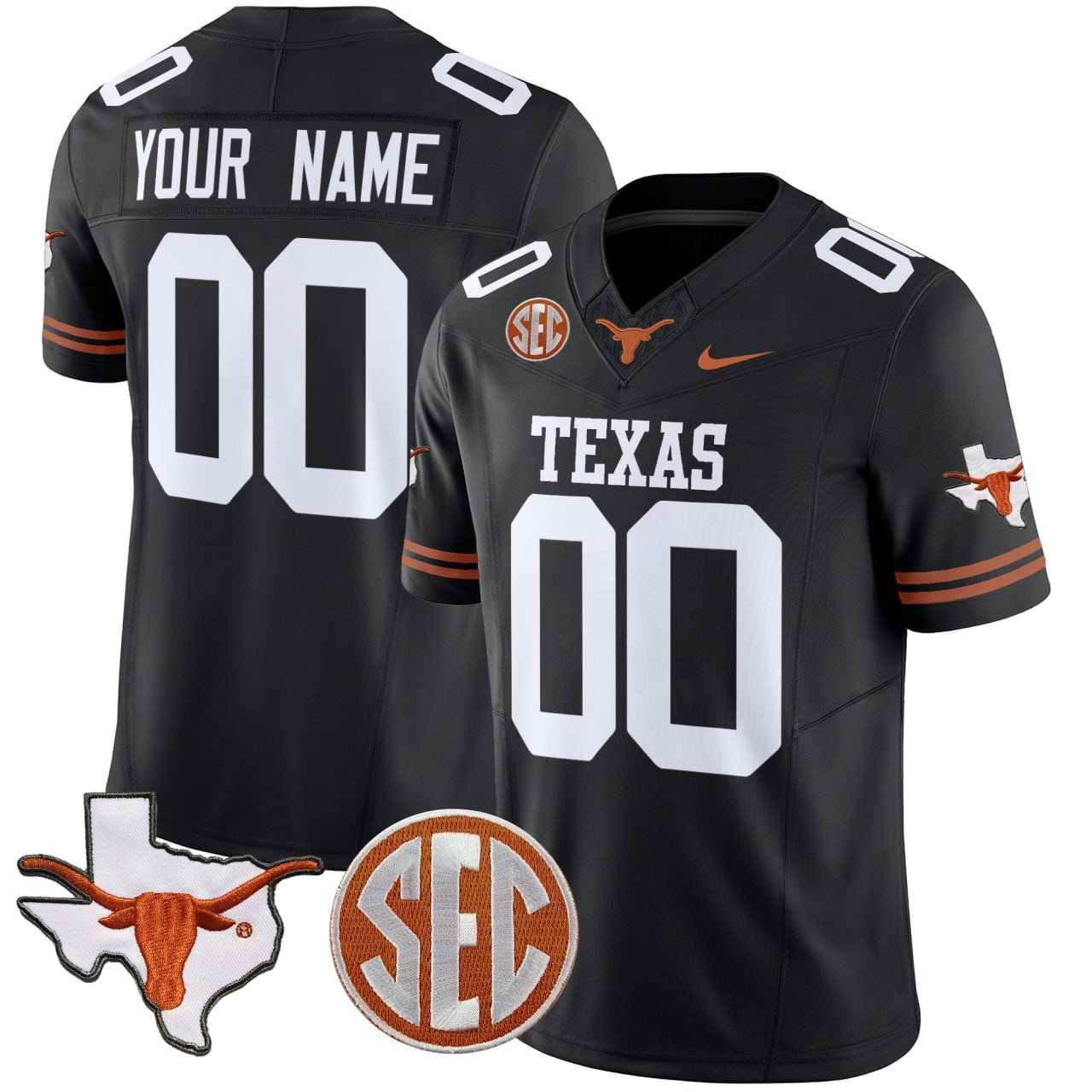 Texas Longhorns Custom Black Sec Patch Jersey – All Stitched