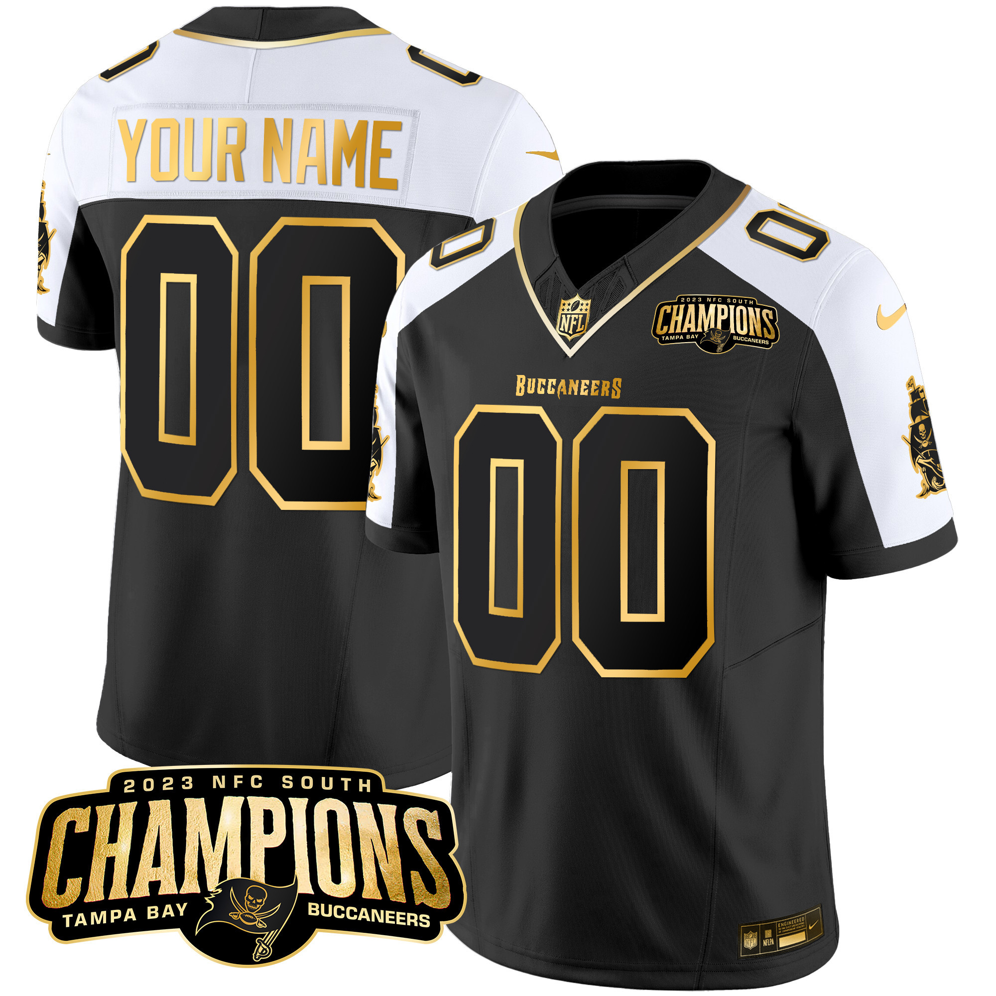 Buccaneers 2023 Nfc South Champions Patch Gold Vapor Custom Jersey – All Stitched