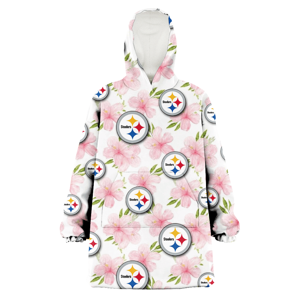 Pittsburgh Steelers Light Pink Hibiscus White Background 3D Printed Hoodie Blanket Snug Hoodie