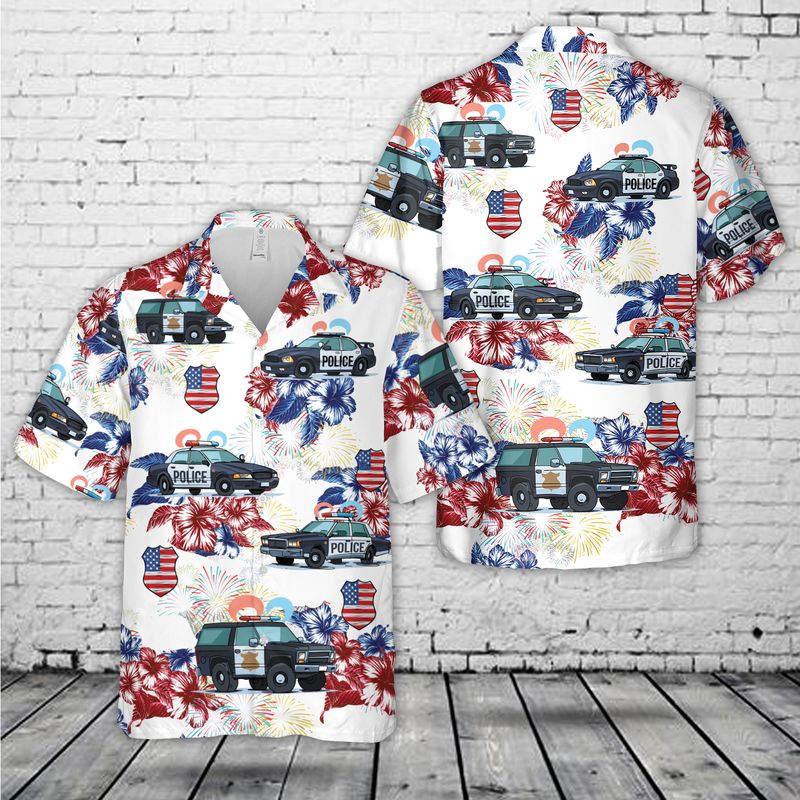 Police Truck Hawaiian Shirt, 4Th Of July Hawaiian Shirt,  Short Sleeve Hawaiian Shirt For Men