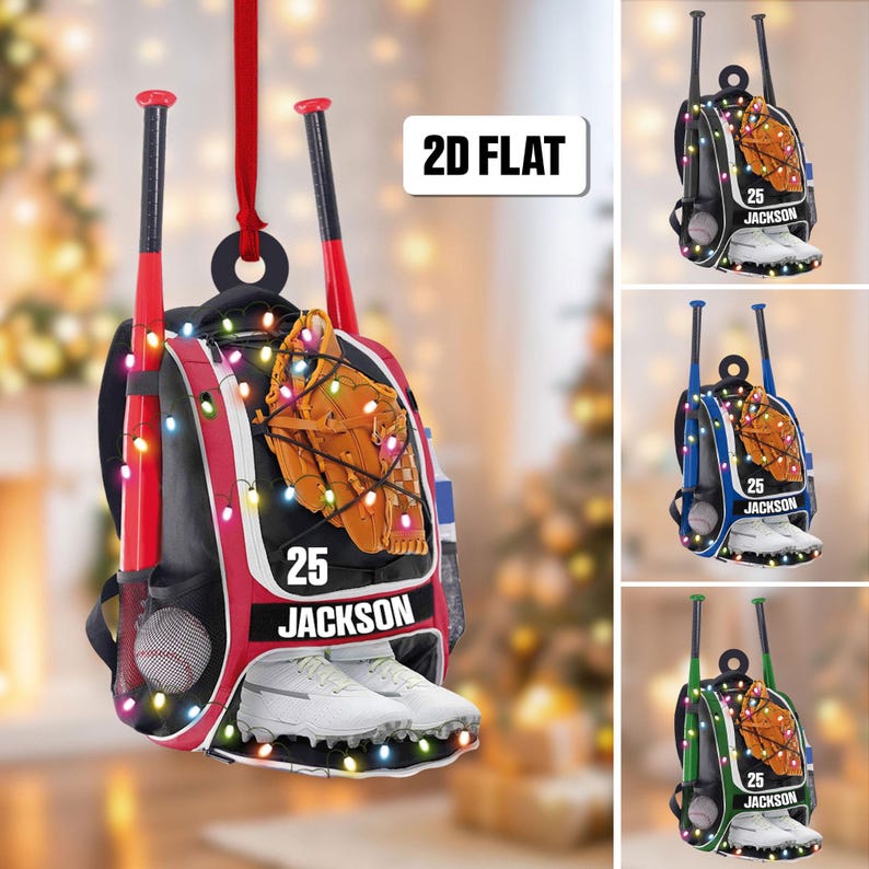 Personalized Baseball Bag 2D Flat Ornament, Baseball Player Gear Ornament, Baseball Custom Name Keepsake, Baseball Christmas Ornament X Peckshirt