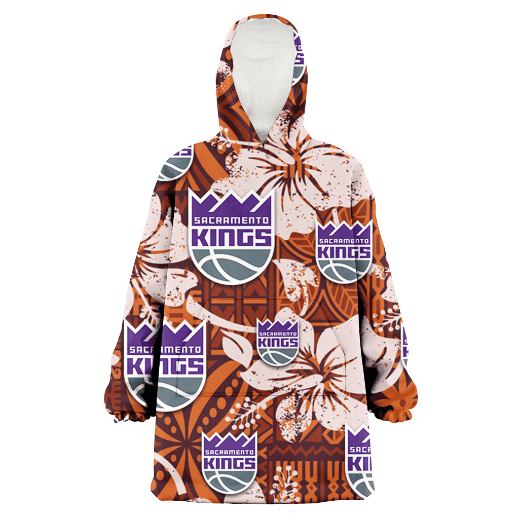 Sacramento Kings Bisque Hibiscus Brown Pattern 3D Printed Hoodie Blanket Snug Hoodie