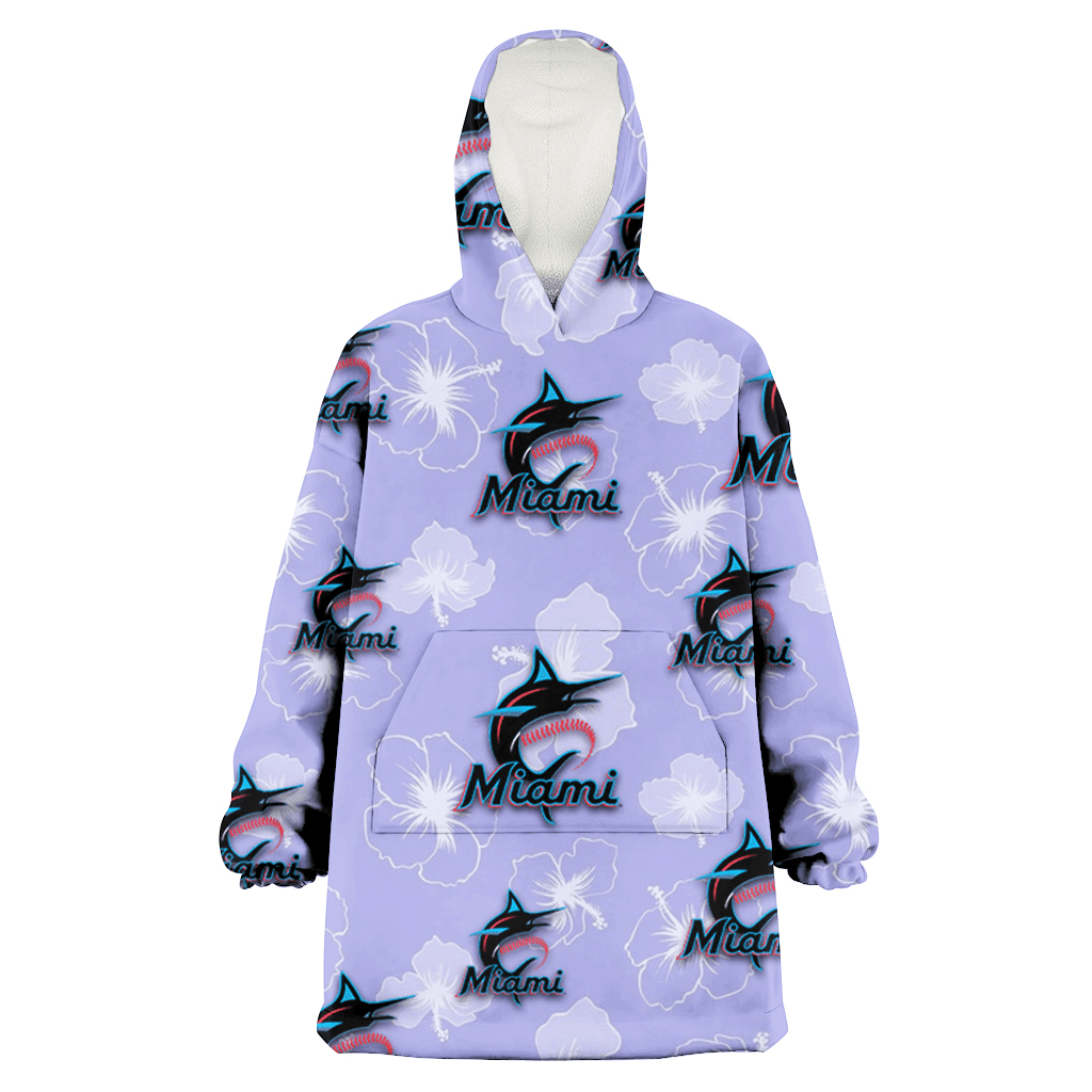 Miami Marlins Sketch White Hibiscus Violet Background 3D Printed Hoodie Blanket Snug Hoodie