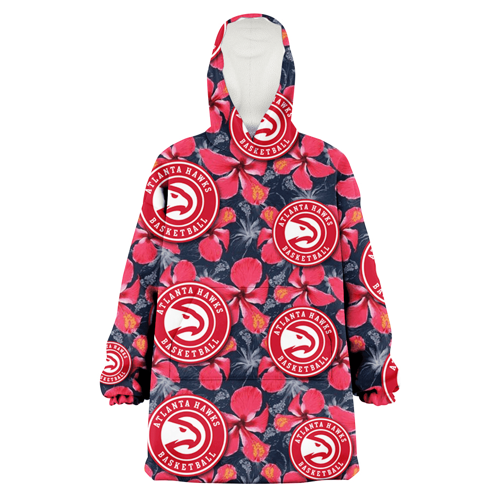 Atlanta Hawks Red Hibiscus Dark Gray Background 3D Printed Hoodie Blanket Snug Hoodie