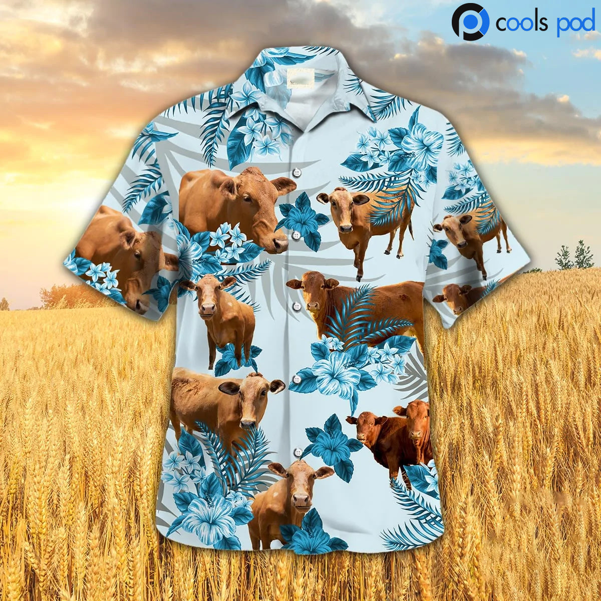 Beefmaster Hibiscus Hawaiian Shirt, Blue Cow Hawaiian Shirts, Farm Hawaii Shirt For Men Women