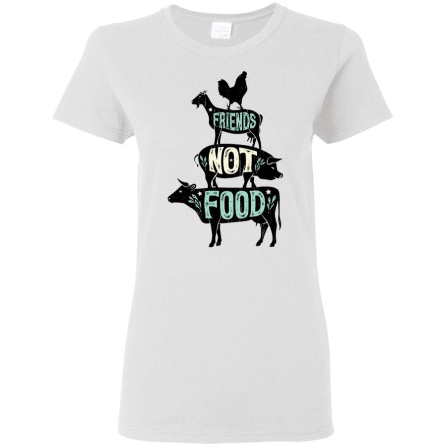 AGR Friends Not Food – Vegan Vegetarian Animal Lovers T-Shirt – Vintage Distressed_2 Womens T-Shirt