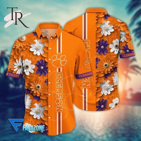 Clemson Tigers Ncaa Half Flower Half Team Logo 3D Hawaiian Shirt
