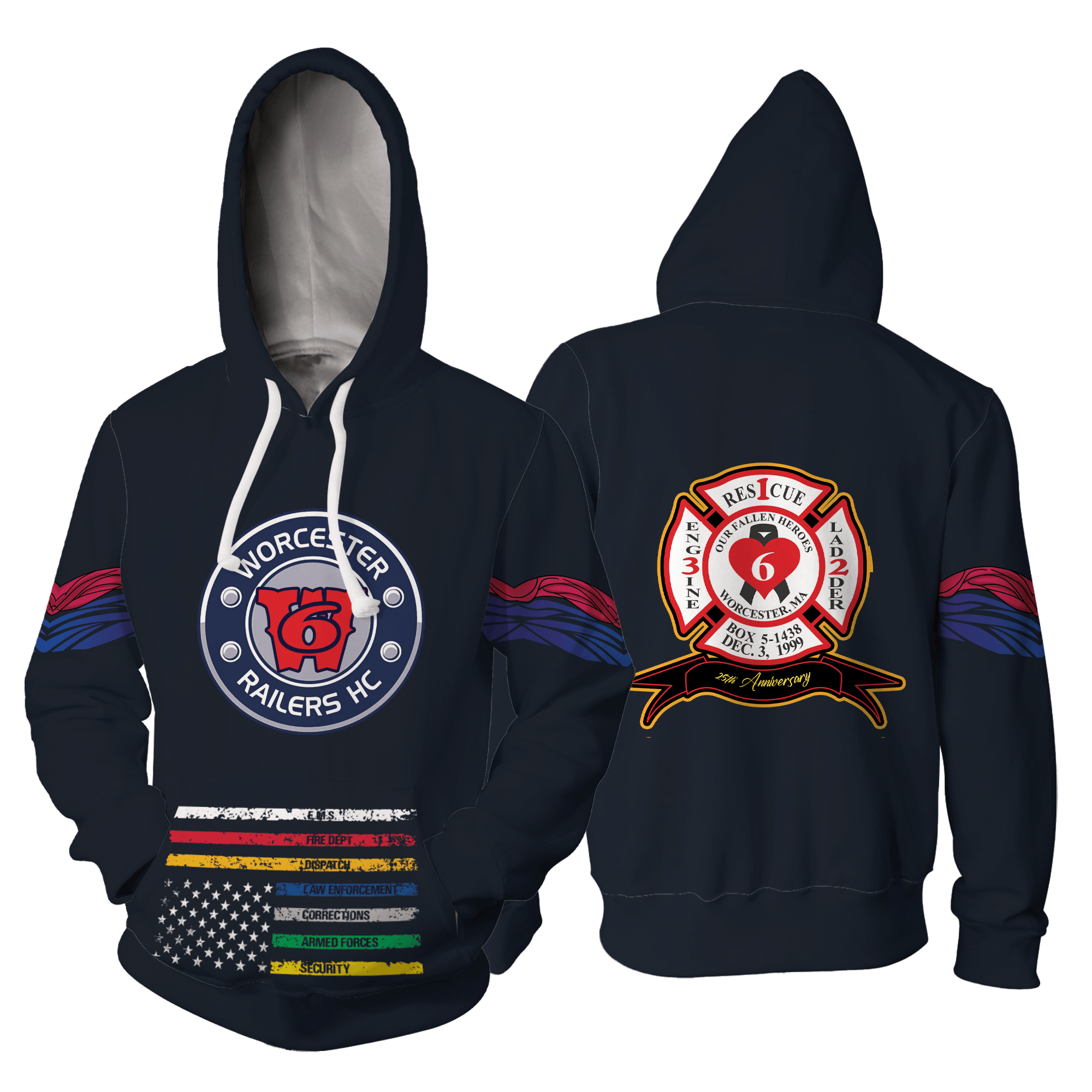 Worcester Railers X Firefighters Limtied Edition Hoodie – Zip Hoodie 3D Aop Shirt