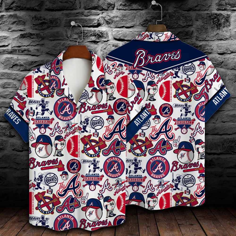 Atlanta Braves Major League Baseball Logo Pattern 2023 Aop Hawaiian Shirt