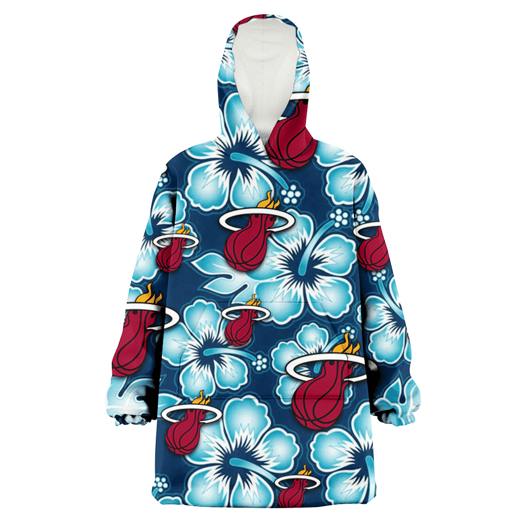 Miami Heat Dark Turquoise Hibiscus Navy Background 3D Printed Hoodie Blanket Snug Hoodie