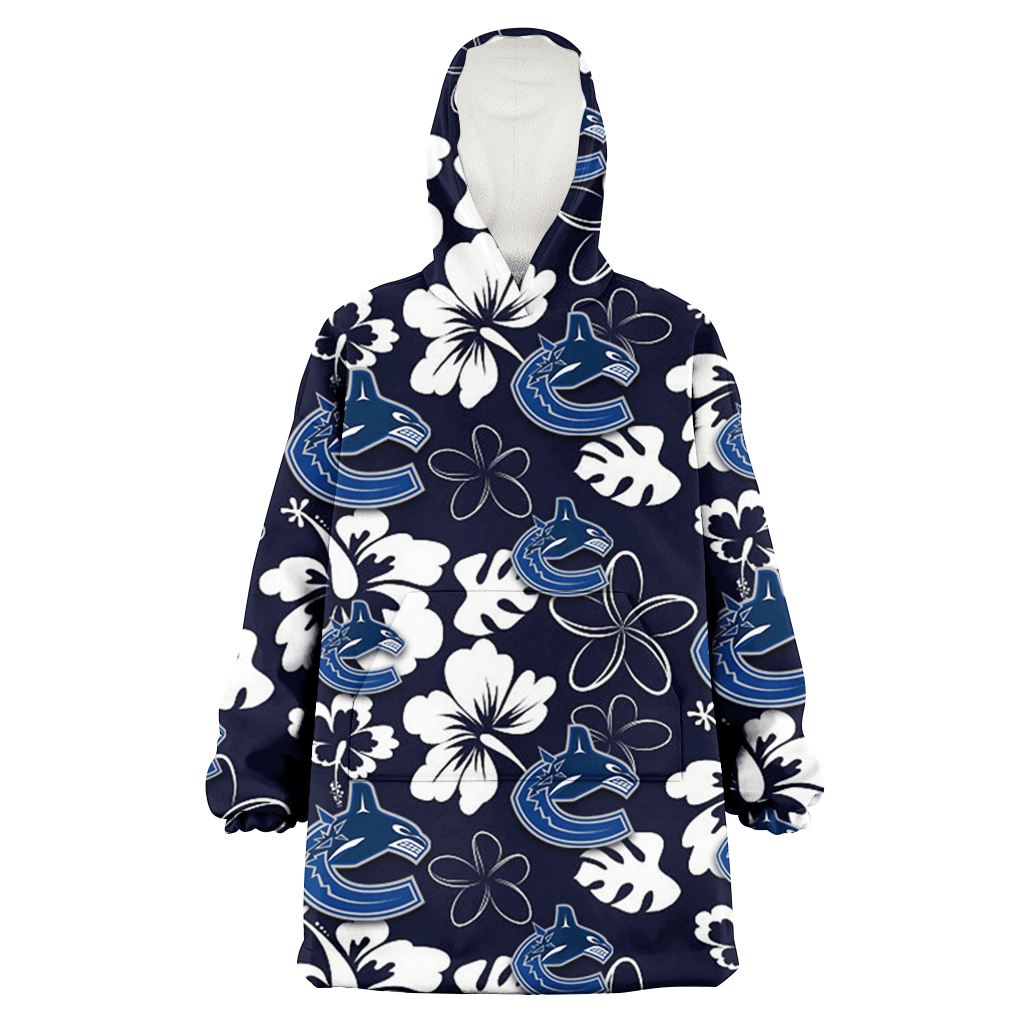 Vancouver Canucks White Hibiscus Sketch Porcelain Flower Navy Background 3D Printed Hoodie Blanket Snug Hoodie