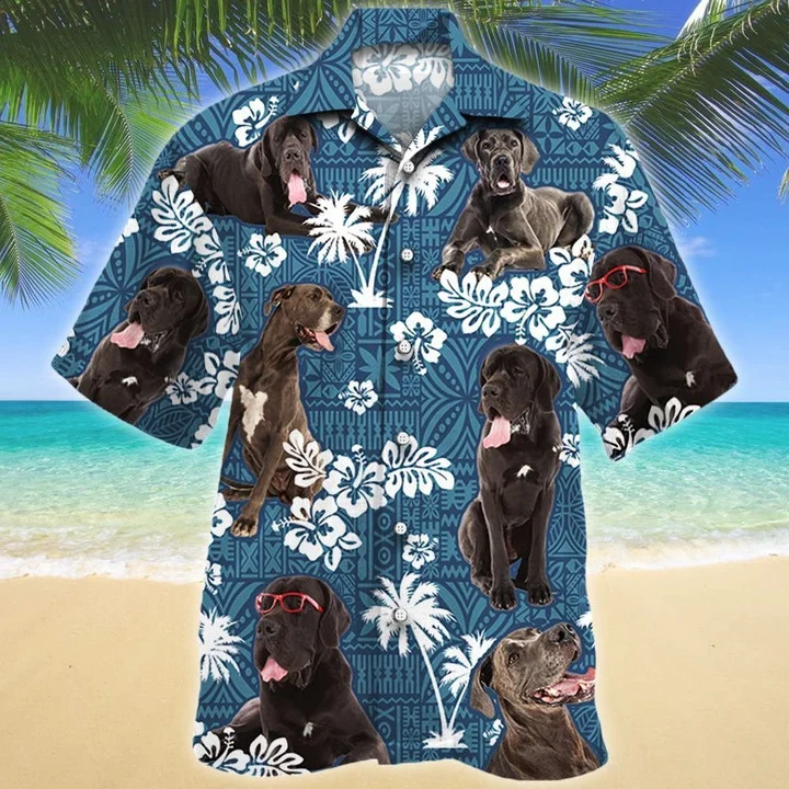 Gift For Great Dane Dog Lovers Blue Tribal Pattern Hawaiian Shirt