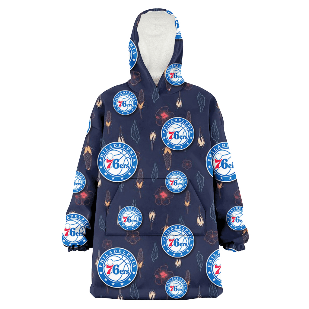 Philadelphia 76ers Small Hibiscus Buds Navy Background 3D Printed Hoodie Blanket Snug Hoodie