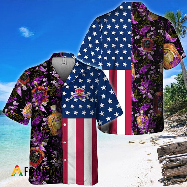 Us Flag Crown Royal Tropical Flowers Hawaiian Shirt