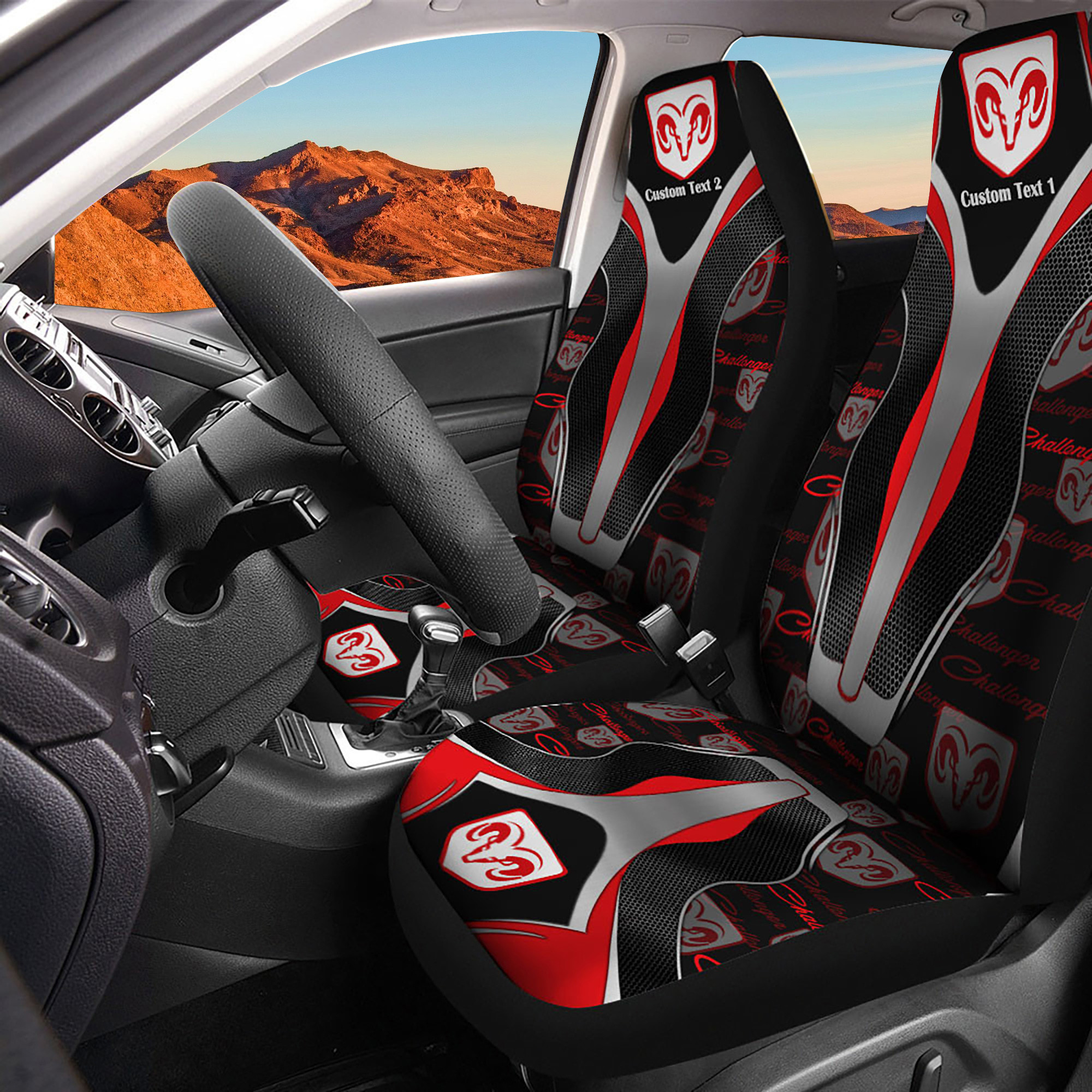 Dodge Challenger Logo Customized Car Seat Cover Set CSC9374